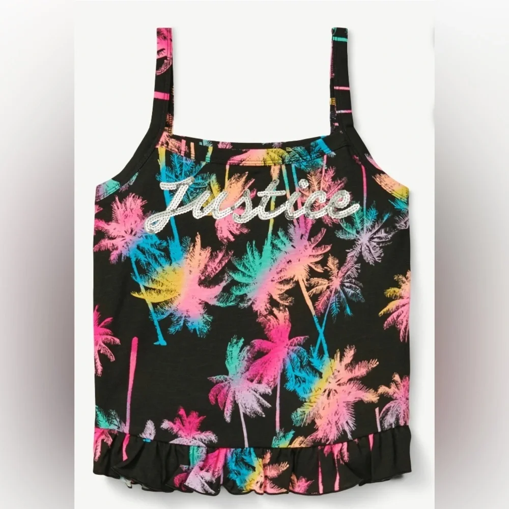 Justice 👧🏻Sz7-8 🌴Pink and Yellow Ruffled Crop Camisole